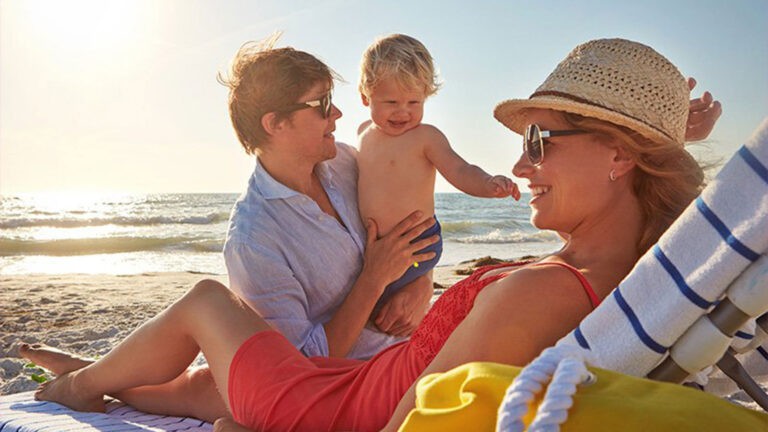 Family on beach on vacation
